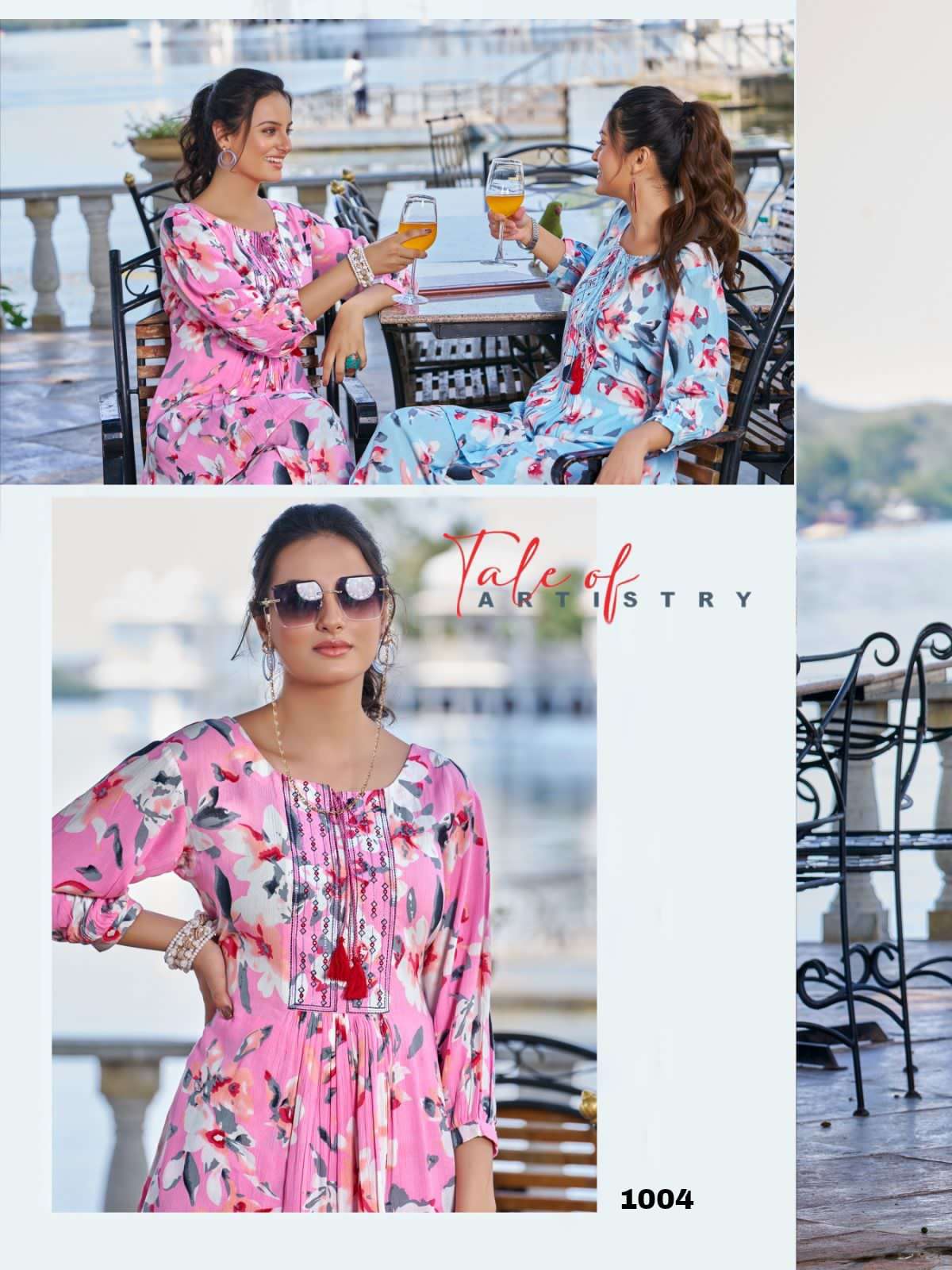 ALEXA HEAVY RAYON RINKLE PRINT WITH EMBROIDERY WORK TOP WITH BOTTOM CORD SET BY S3FOREVER BRAND 1004 C